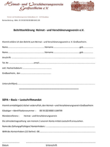 Beitrittserklärung in der Heimat- und Verschönerungsverein Großseelheim e.V.